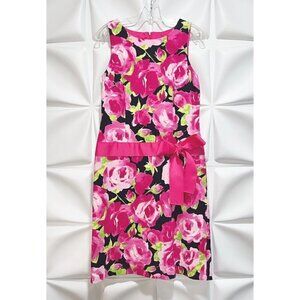 Talbots Sz 10 Pink Watercolor Floral Sheath Bow Dress Easter Spring Summer RARE